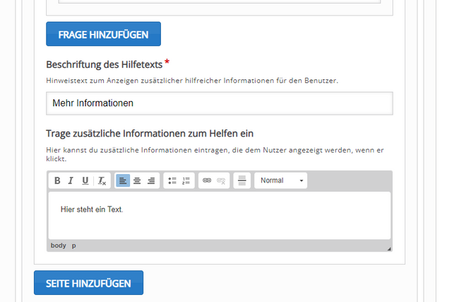 Hilfetext auf einer Seite im Selbsteinschätzungsbogen (Bearbeitungsmodus)