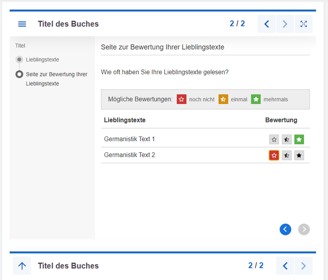 Beispiel für eine Seite zur Bewertung der Ziele