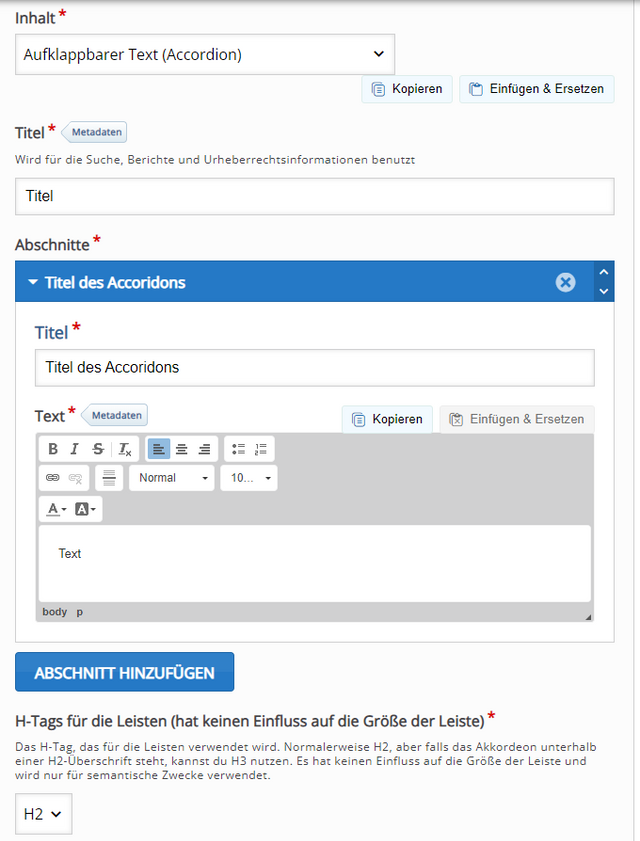 Editor des Aufgeklappten Textes