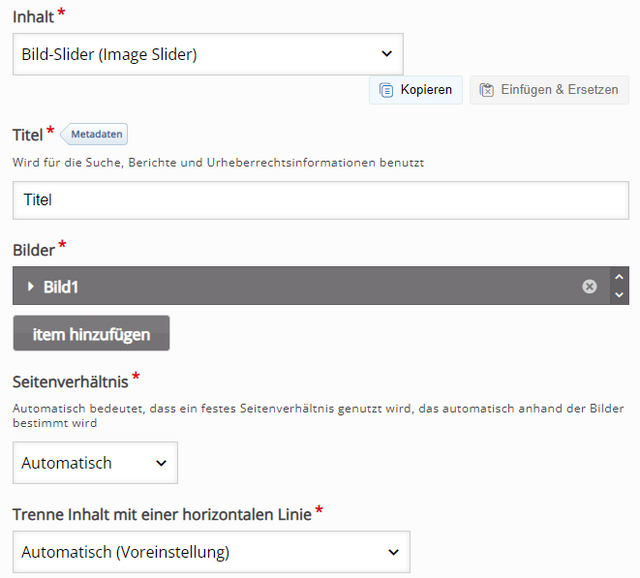 Editor des Bild-Sliders
