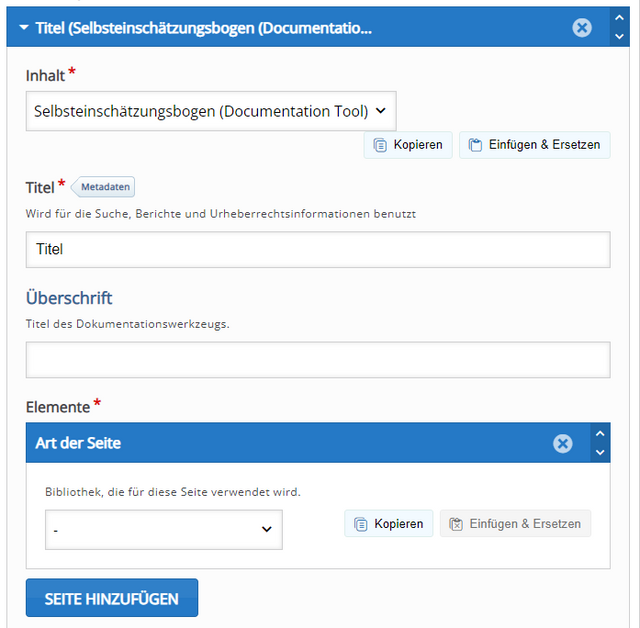 Editor des Selbsteinschätzungsbogens