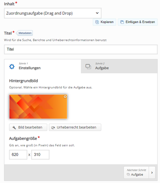 Hintergrundbild für Aufgabenfeld auswählen
