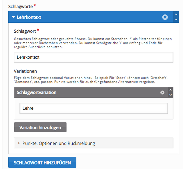 Schlagworte eingeben