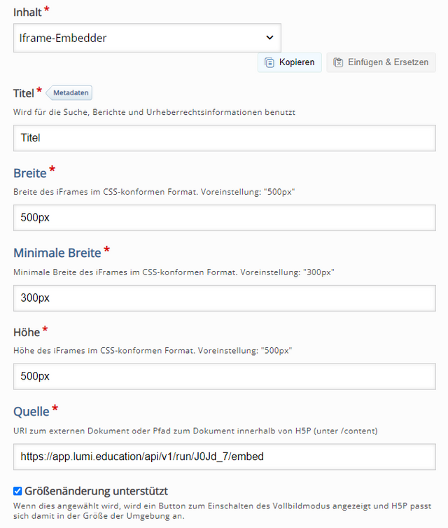 Editor des iFrame Embedders