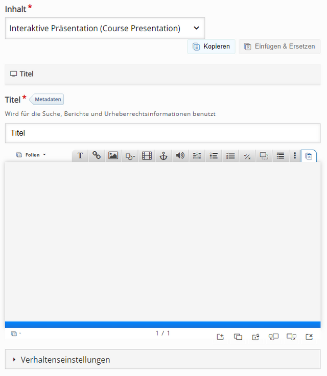 Funktionsleiste im Editor der Interaktiven Präsentation