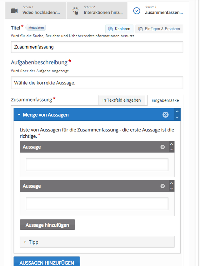 Schritt 3 des Editors »Interaktives Video«
