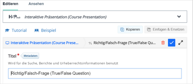 Editor für eine Richtig/Falsch-Frage innerhalb einer Interaktiven Präsentation (Teil 1)