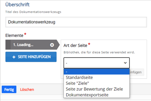 Art der Seite für Selbsteinschätzungsbogen bestimmen