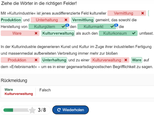 Nach dem Ausfüllen der Lücken
