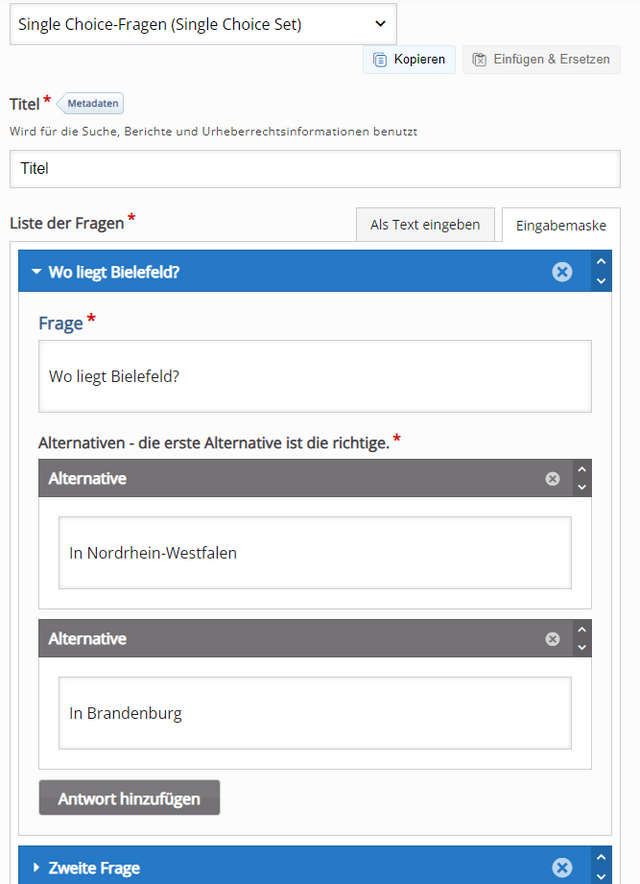 Editor für Single Choice Set