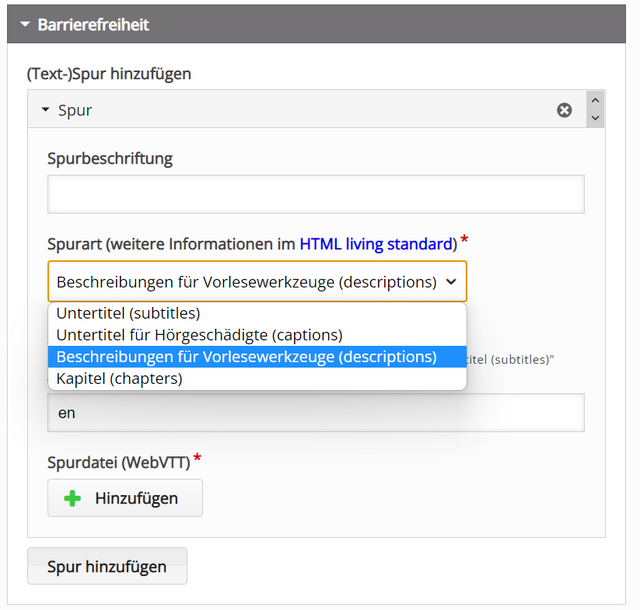 Angaben zur Textspur machen