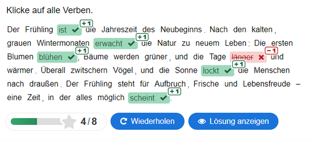 Nach dem Ausfüllen der Lücken
