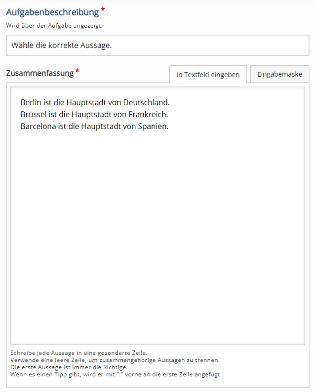 Textfeld für Zusammenfassung